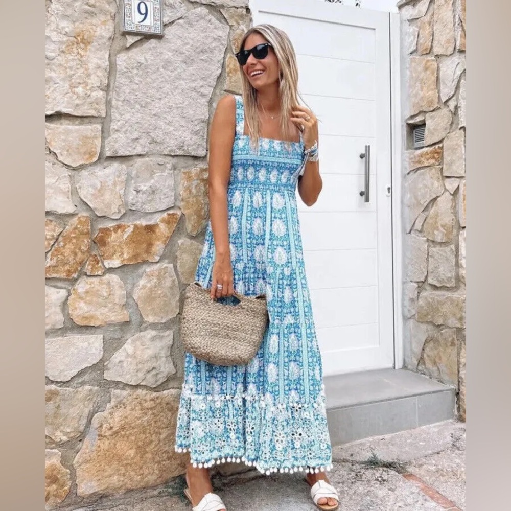 NWT Zara Printed Embroidered Dress with Ruffle hem